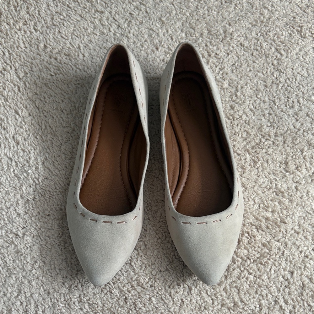 Frye Women's Pointed Toe Flats in Light Gray Suede
